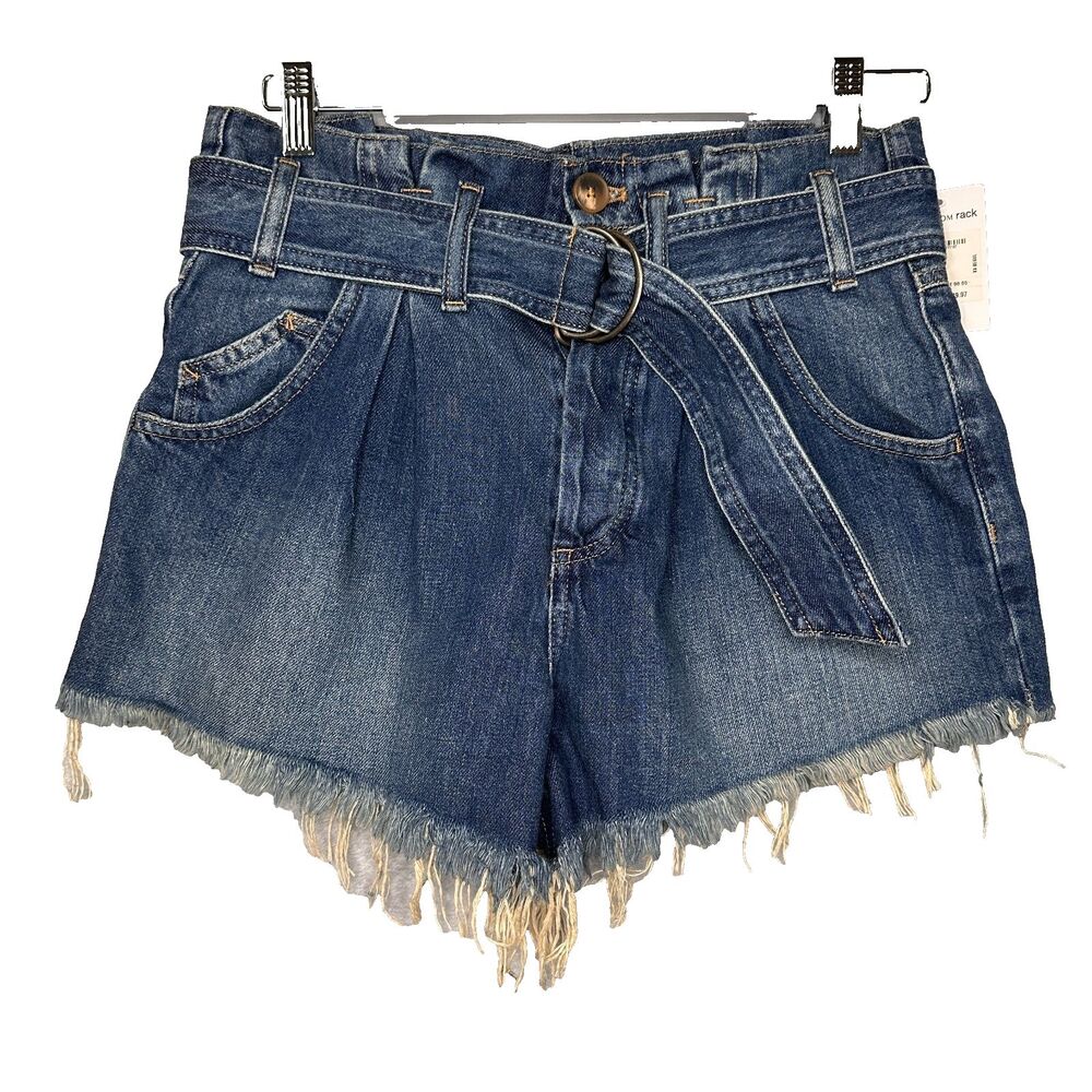 We the Free Belted Denim Fringe Shorts NWT XS